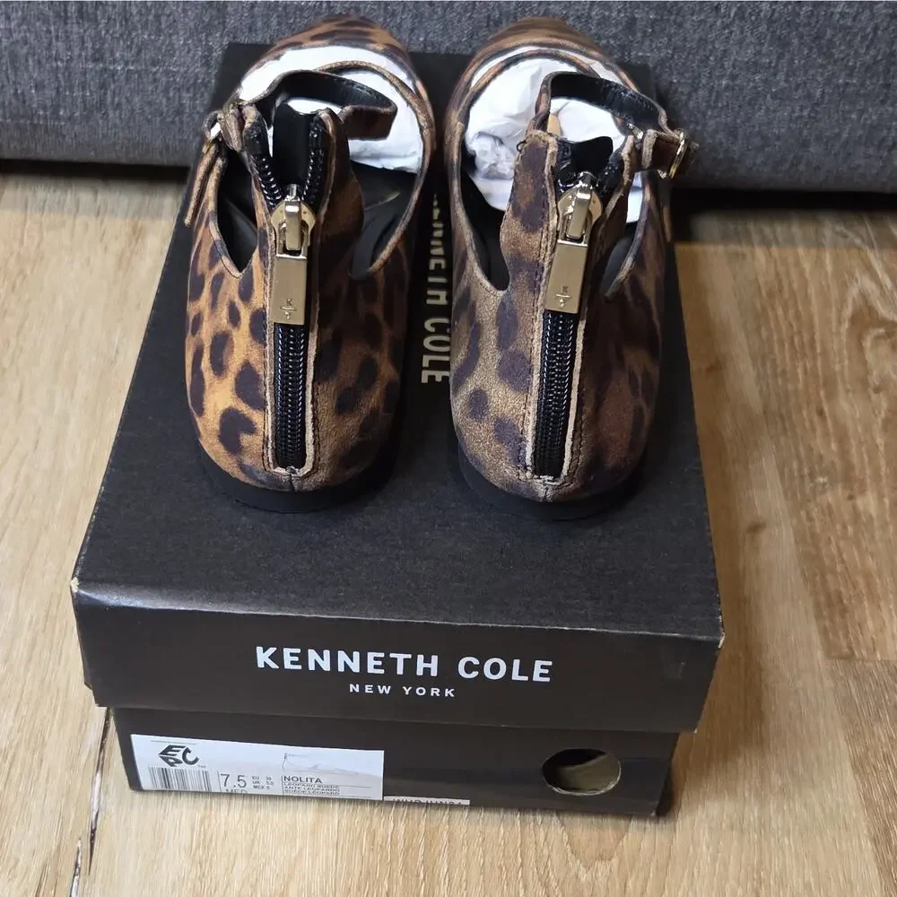 Kenneth Cole New York Women's Suede Leopard Mary Jane Flats 7.5M FAST SHIPPING